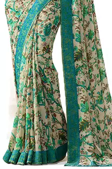 Multicolor printed georgette saree with blouse