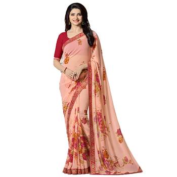 Orange printed georgette saree with blouse 1