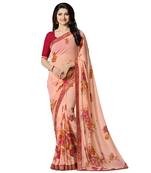 Orange printed georgette saree with blouse