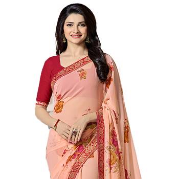 Orange printed georgette saree with blouse 2