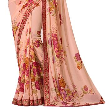 Orange printed georgette saree with blouse 3