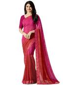 Pink printed georgette saree with blouse