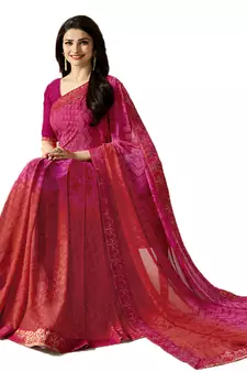 Pink printed georgette saree with blouse