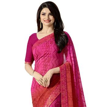 Pink printed georgette saree with blouse 3