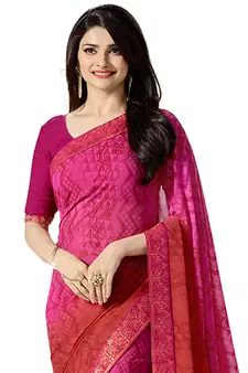 Pink printed georgette saree with blouse