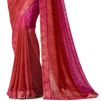 Pink printed georgette saree with blouse 4
