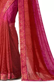 Pink printed georgette saree with blouse