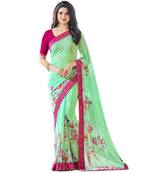 Green printed georgette saree with blouse