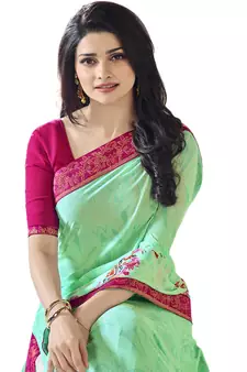 Green printed georgette saree with blouse