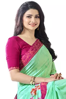Green printed georgette saree with blouse