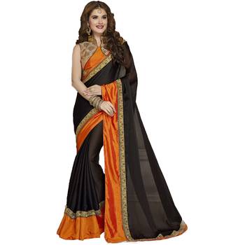 Black plain georgette saree with blouse 1