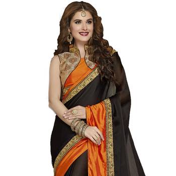 Black plain georgette saree with blouse 2