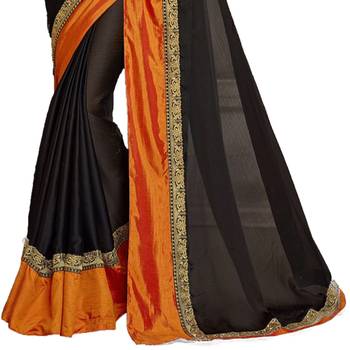 Black plain georgette saree with blouse 3