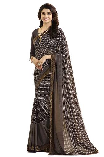 Brown printed georgette saree with blouse