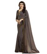 Brown printed georgette saree with blouse