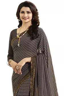 Brown printed georgette saree with blouse