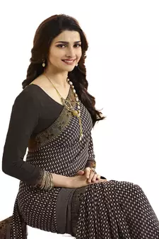 Brown printed georgette saree with blouse