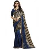 Blue printed georgette saree with blouse