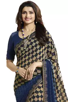 Blue printed georgette saree with blouse