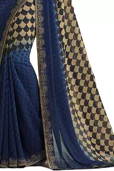 Blue printed georgette saree with blouse