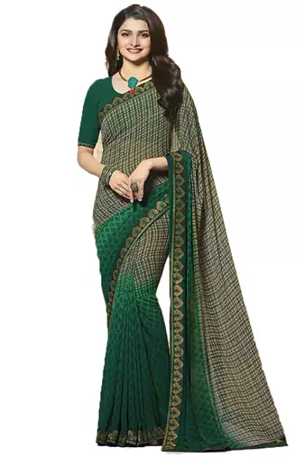 Green printed georgette saree with blouse