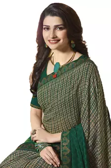 Green printed georgette saree with blouse