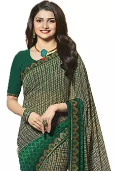 Green printed georgette saree with blouse