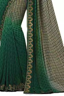 Green printed georgette saree with blouse