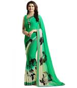 Green printed georgette saree with blouse