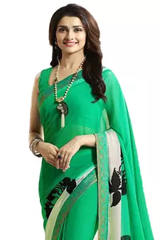 Green printed georgette saree with blouse