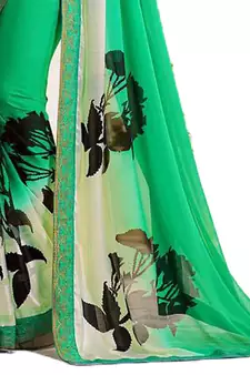 Green printed georgette saree with blouse
