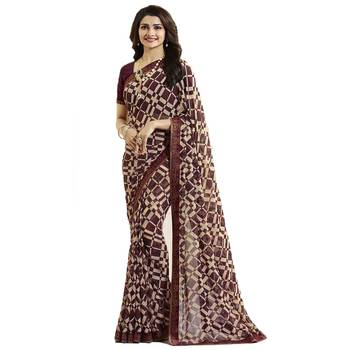 Maroon printed georgette saree with blouse 1