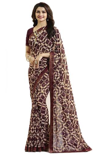 Maroon printed georgette saree with blouse