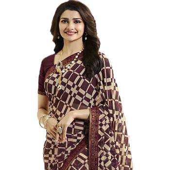 Maroon printed georgette saree with blouse 2