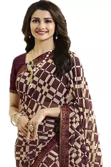 Maroon printed georgette saree with blouse