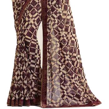Maroon printed georgette saree with blouse 3