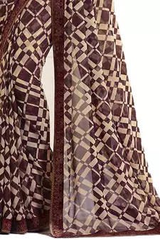 Maroon printed georgette saree with blouse