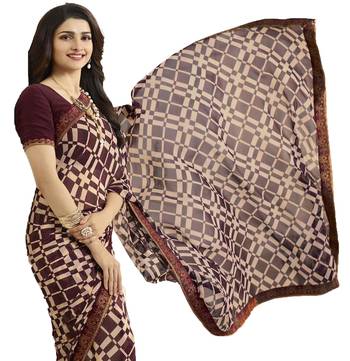 Maroon printed georgette saree with blouse 4