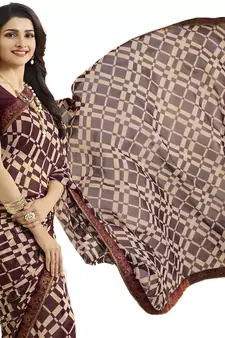 Maroon printed georgette saree with blouse
