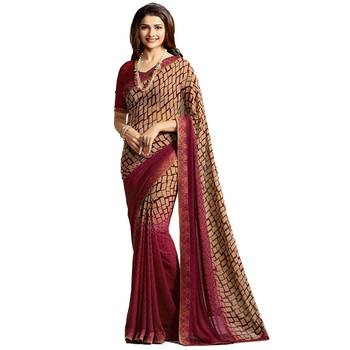 Maroon printed georgette saree with blouse 1