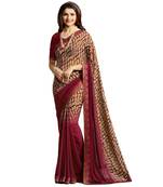 Maroon printed georgette saree with blouse