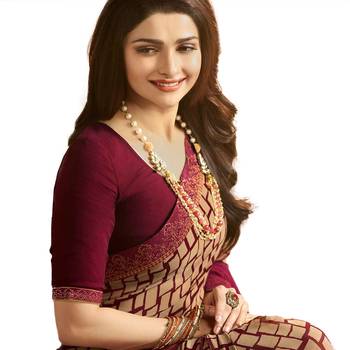 Maroon printed georgette saree with blouse 2