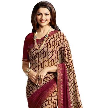 Maroon printed georgette saree with blouse 3