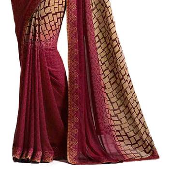 Maroon printed georgette saree with blouse 4