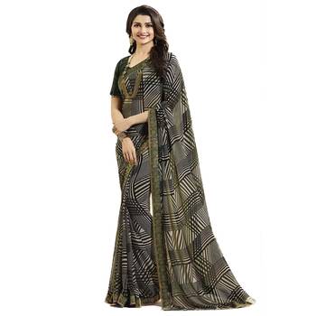 Green printed georgette saree with blouse 1