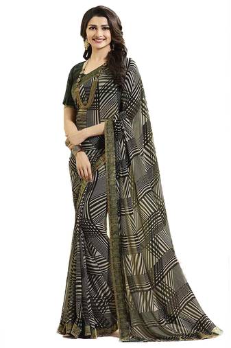 Green printed georgette saree with blouse
