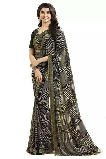 Green printed georgette saree with blouse