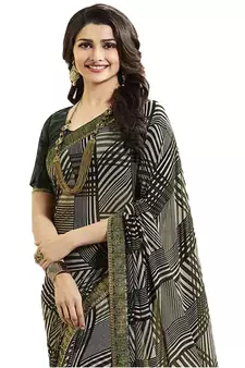 Green printed georgette saree with blouse