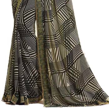Green printed georgette saree with blouse 3