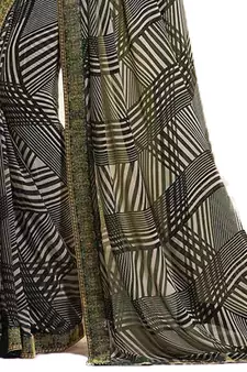 Green printed georgette saree with blouse